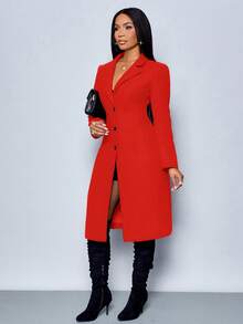 SOLERSUN Áo khoác mùa đông ấm áp dài Nizi Blazer chuyên nghiệp vừa vặn khi đi làm, tiệc Giáng sinh, năm mới, trang phục lễ Tạ ơn, áo khoác dài đến giữa bắp chân cho nữ - Đỏ - Xem 3
