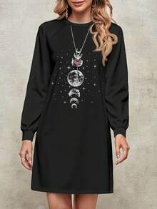 SHEIN LUNE 女士月亮星星印花短裙，适合外出、通勤、约会和派对，时尚别致 - 白色 - 查看 8
