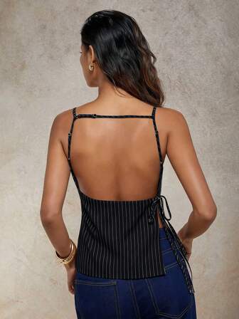 COSMINA 女士优雅露背条纹吊带背心，适合户外、办公和日常穿着，四季皆宜