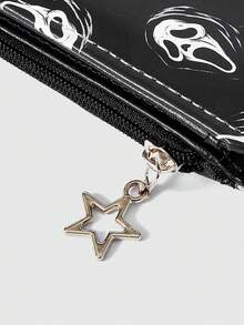 ROMWE Ví phong cách Gothic, hình giọt nước mắt đá quý pha lê hình cô gái Punk, ngôi sao, mặt trời, thanh kiếm, thiết kế sáng tạo hình ngôi sao năm cánh, ví đựng thẻ thời trang thường ngày - Trắng đen - Xem 5