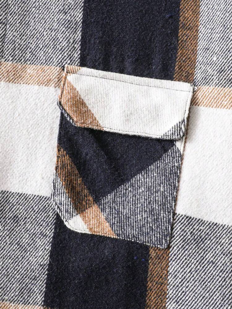 Manfinity Homme Men's Turndown Collar Double Pocket Jacket, Men's Long Sleeve Jacket - Blue and White - View 3