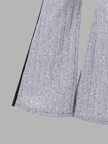 SHEIN Tween Girls' Black & Apricot Color Block Asymmetrical Hem Round Neck Casual 2-Piece Set - Grey - View 5