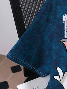 TOM & JERRY X SHEIN Men's Casual Street Sports Funny Cartoon Letter Graphic Tie-Dye Loose Fit T-Shirt, Summer - White - View 4