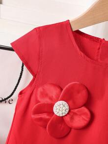 Vestido sin mangas de color rojo sólido para niñas - Rojo - Ver 7