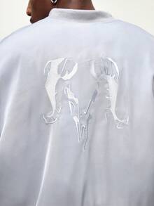 ROMWE MEN Street Life Men's Satin Bomber Jacket With Skull Print, Winter - Light Grey - View 2