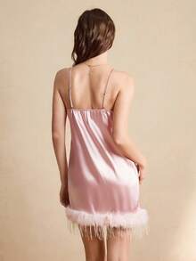 EverLounge Faux Silk Soft & Comfortable British Vintage Coin Elegant Luxury Patchwork Fringe Sexy Women Nightgown - Pink - View 2
