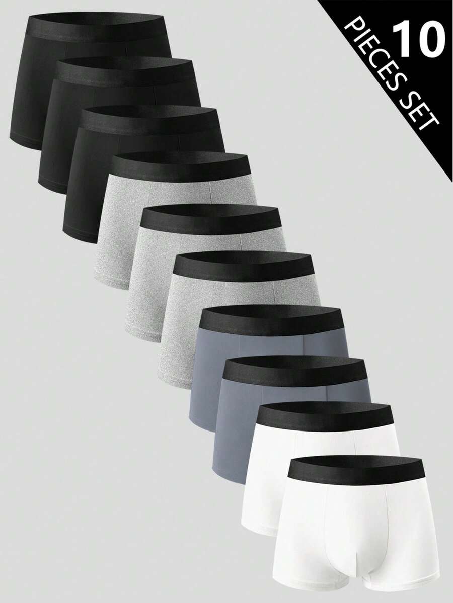 Manfinity Underwear&Sleepwear Basics 10pcs/Pack Men's Simple Comfortable Boxer Briefs