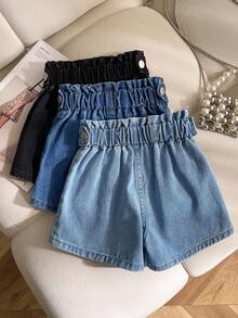 Elladie kids 3pcs Young Girl Light Blue, Dark Blue And Black Pocket Denim Shorts Set - Blue - View 2