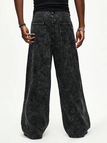 ROMWE MEN Street Life Men's Pocket Frayed Hem Fashionable Versatile Casual Wide Leg Jeans