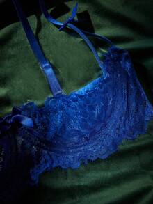 SpicyHot 两件套性感蕾丝内衣套装 - 藍色 - 查看 4