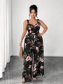 Elenzga Bộ đồ liền thân ống rộng buộc dây phía trước cho ngày lễ lãng mạn cỡ lớn - màu đen - Xem 6