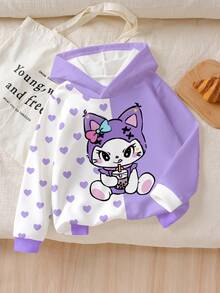 Tween Girl Cute Cat & Heart Print Sweatshirt - Multicolor - View 2