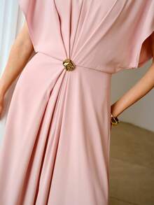 ZEYLAH 优雅长袖连衣裙，饰有装饰纽扣，浪漫春夏款，情人节必备 - 藕粉色 - 查看 2