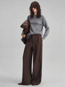 Ontre 2026春夏新款柔软宽松羊毛混纺长袖毛衣，简约优雅百搭商务休闲女装，适合办公室/教师/通勤人士穿着。 - 灰色 - 查看 5