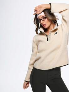 Eassivo Eassivo Casual High Collar Raglan Sleeve Warm Half-Zip Sweatshirt - Apricot - View 6