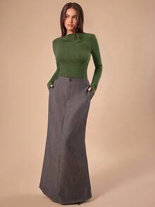 SHEIN Forever 21 F21 女士纯色简约优雅日常长袖修身T恤 - 綠色 - 查看 7