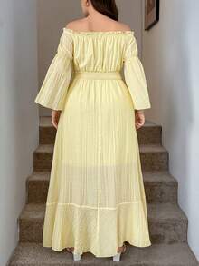 SHEIN LUNE Plus Size Women's Square Neck Long Sleeve Side Slit Hem Fashion DressYellow Maxi Dress Brown Dress With Slit Coffee Brown Dress Boho Maxi Dress High Slit Casual Dress, Autumn/Winter Bohemian Style,Beach Dress Sundress,Holiday Outfits Fall Clothes Back To School Night Out Long Sleeve Maxi Dress Maxi Dress With Long Sleeves Long Boho Dress Maxi Dress With Sleeves, Suitable For Spring/Autumn, Vacation & Dating Wedding Guest Dress Women Birthday Dresses For Women Elegant Solid Color Off Shoulder Wrap Dress, Suitable For Commuting Vacation Dress Woman Beach Dress For Woman Pale Yellow Dress Off Shoulder Summer Dress Smocked Women Dress Off Shoulder Dress Yellow Summer Dress Valentine's Day Id AI-Adha Smocked Dress Off Shoulder Smocked Dress Love And Lemonade Dress - Pale Yellow - View 3