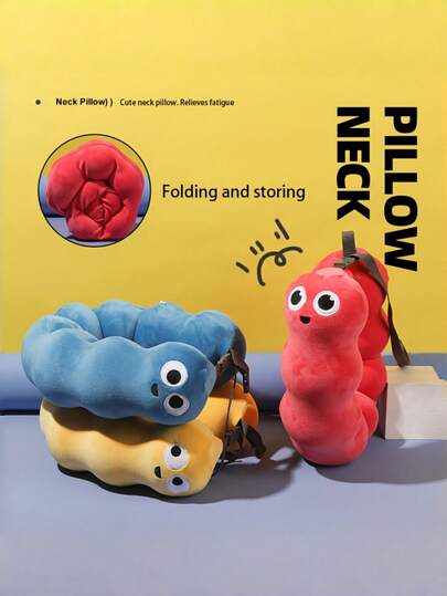Joivida 蛇形颈枕，眼睛和笑容生动传神 - 可折叠旅行、办公、飞机枕 - 柔软颈部支撑，适用于汽车、床和家庭 - 可爱的拥抱设计，有蓝色、黄色、红色和米色可选 - 可手洗，配有便携肩带 - 成人理想礼物 - 符合人体工程学的颈部支撑 - 有趣又实用的旅行伴侣，旅行颈枕，带帽便携式旅行颈枕，柔软旅行枕，旅行加厚颈枕。