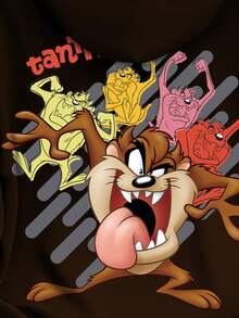 Looney Tunes X Manfinity Manfinity Joysei Sweat-shirt à capuche à cordon de serrage pour hommes, motif de bande dessinée, poche, polyvalent, manches longues, automne/hiver - Marron - Voir 4