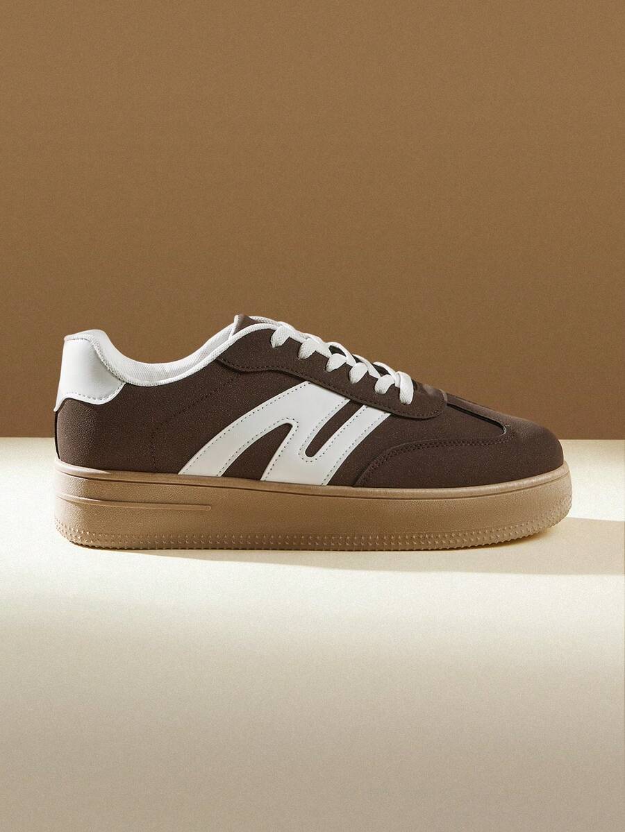 CUCCOO EASI Giày thể thao buộc dây unisex, giày trắng tối giản, giày đế mềm đa năng dành cho học sinh, giày trượt ván, chống trơn trượt và bền bỉ, thích hợp cho dịp Giáng sinh. - màu nâu - Xem 1