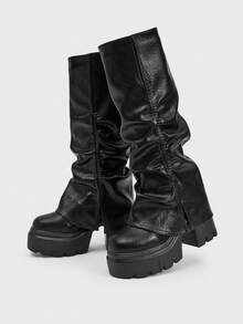 Sugerpunk Women's Thick Sole Pleated Tall Boots, Fashionable And Versatile For Daily Wear Valentine's Day