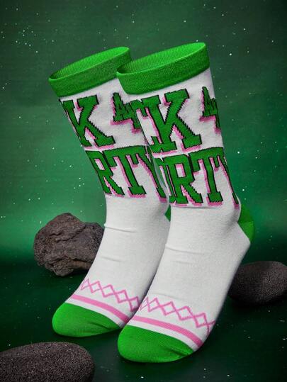 Rick and Morty X SHEIN 1 Pair Women's Comfortable Contrast Color Letter & Cartoon Figure Graphic Mid-Calf Socks