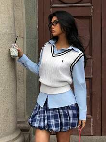 MainGRL Top sin mangas de punto con pelo blanco para mujer