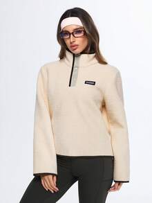 Eassivo Eassivo Casual High Collar Raglan Sleeve Warm Half-Zip Sweatshirt - Apricot - View 3