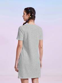 TOM & JERRY X SHEIN 女士卡通字母印花短袖睡裙，夏季，宽松睡衣