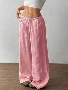 Flirla Women's Super Low Rise Casual Cotton Straight Leg Pants Fall Cloth For Women - Pink - View 3