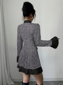 Selianne 秋冬季蝴蝶结领撞色褶裥短裙 - 粉色 - 查看 2