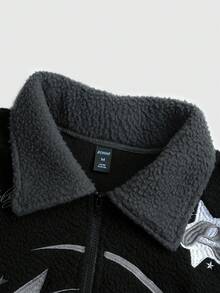 ROMWE MEN Street Life Unisex Patchwork Street Style American Jacket, Autumn/Winter - Black - View 5