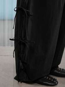 COUREZ Low Rise Baggy Balloon Trousers With Ties Details /Y2K Going Out Outfits Fall Women Clothes Fall Clothes Winter Clothes Wide Leg Pants - Black - View 6