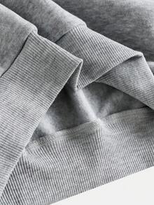 2pcs/Set Teen Girls Grey Asymmetrical Shoulder Hoodie And Flared Sweatpants Co-Ord Set - Grey - View 7