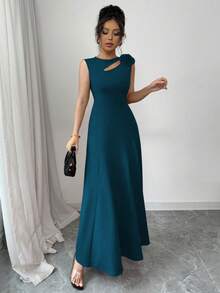 Elenzga Váy ôm sát họa tiết hoa không tay ngày lễ tình nhân - cái hồ màu xanh - Xem 4