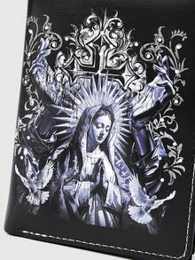 ROMWE Goth 哥特风钱包，朋克女孩爱心宝石水晶泪滴、星星、太阳、宝剑创意设计五芒星拉链零钱包，休闲时尚卡包 - 黑灰色 - 查看 4