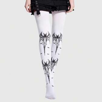Goth 1 Paio di Collant in Stile Gotico con Stampa a Quadri Scuri e Stampa Leopardata
