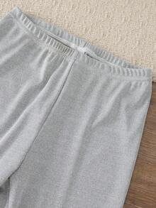 2件套女童优雅休闲舒适弹力纯色蝴蝶结针织打底裤和连体衣套装 - 彩色 - 查看 5