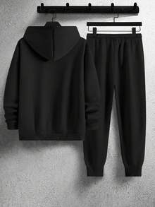 Manfinity Homme 男士山景印花休闲卫衣和运动裤套装（2件套），秋冬服装 - 黑色 - 查看 4