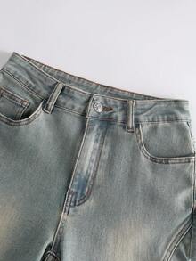 GlowEve Quần jeans ống loe ống rộng, viền tua rua, dáng thường ngày dành cho nữ - Màu xanh lam - Xem 4