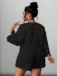 Maweii Quần short thời trang rộng rãi thiết kế khoét rỗng cạp cao cho nữ cỡ lớn - màu đen - Xem 4