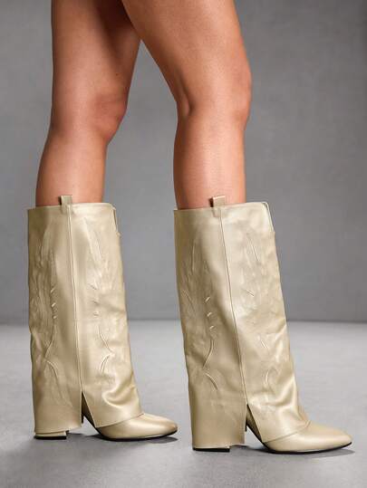 CUCCOO SZL Botas altas de tacón alto con puntera puntiaguda y estilo occidental para uso diario