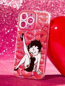 Betty Boop x SHEIN Red Lip Printed Transparent Mobile Phone Case, Printed Protective Case Design Fashionable Mobile Phone Case, Kiss,Heart,Gift Ideas,Party,Holiday,Valentine's Day - Multicolor - View 2