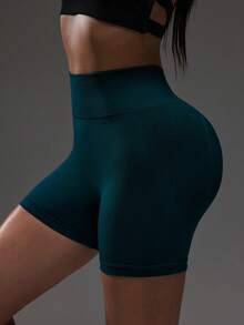 Slayform Short de sport sans couture taille haute pour femmes, convient pour l'entraînement quotidien. Short de sport sans couture avec contrôle du ventre, short de sport taille haute pour femmes - Vert sapin - Voir 5