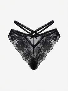 Crystal Vow Women's Lace Trim Comfort Bikini Panties - Black - View 2