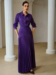 ZEYLAH Elegant Minimalist Fitted Basic Shirt, Spring/Summer - Violet Purple - View 5