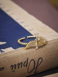 HARRY POTTER X SHEIN Anillo ajustable con diseño de pájaro dorado delicado y compacto - Dorado - Ver 3