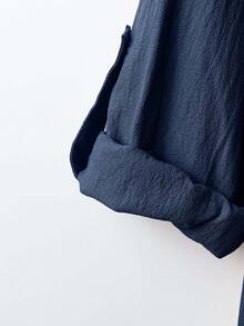 Modelyn Women 2Pcs Set: Embroidered Ruffle Sleeve Blouse And Elastic Waist Pants - Navy Blue - View 5