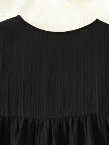 SHEIN Teen Girl Woven Loose Fit Casual Round Neck Dress Vacation Black Dress Suitable For All Seasons - Spring, Summer, Autumn, Winter - Black - View 4