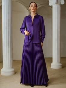 ZEYLAH Elegant Minimalist Fitted Basic Shirt, Spring/Summer - Violet Purple - View 4